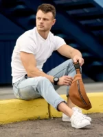 мужская бананка кожаная S-821/121