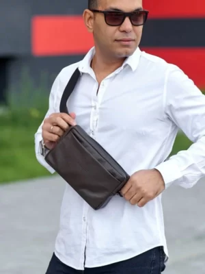 мужская бананка кожаная S-882/120